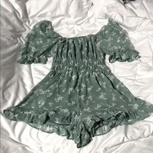 Green Floral Off-Shoulder Romper